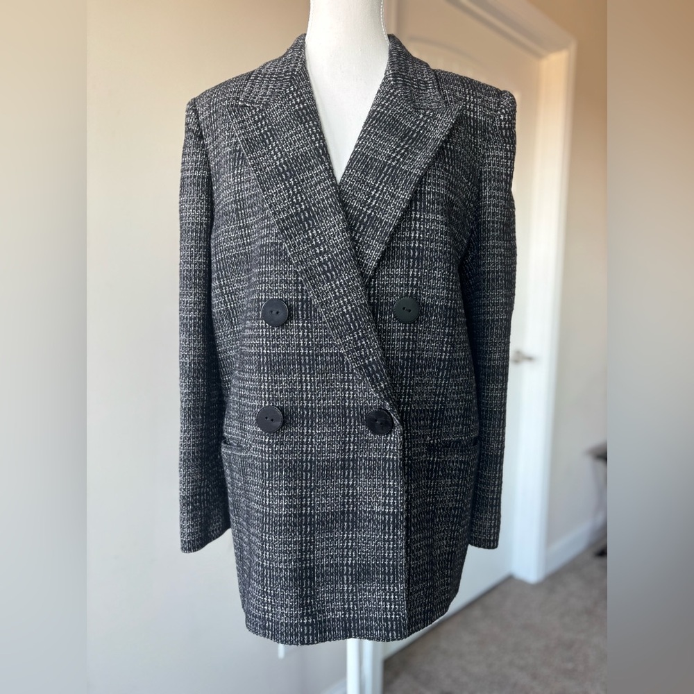 Oversized Tweed Blazer Coat Women Size 9/10. Black White Plaid. Gorgeous!